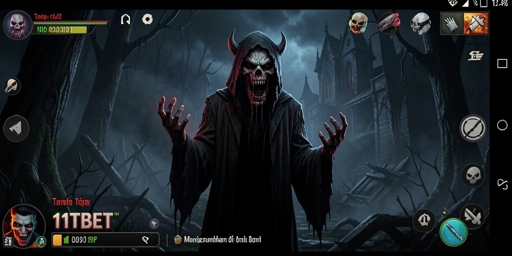 Screenshot gameplay <strong>11TBET</strong> menampilkan suasana yang mencekam dan menakutkan.