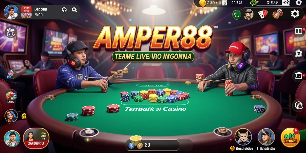 Screenshot gameplay AMPER88 dengan dealer langsung di meja permainan.