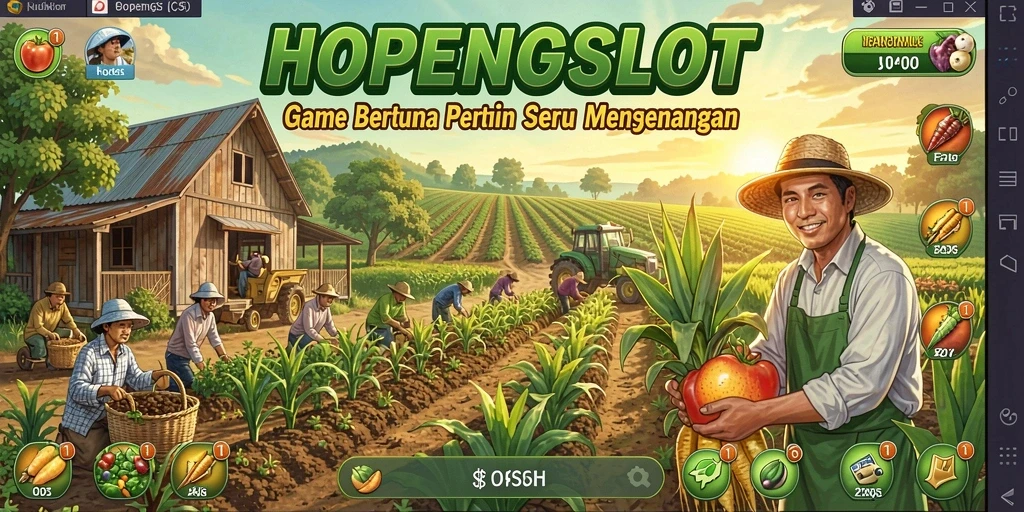 Tampilan gameplay HOPENGSLOT yang menampilkan petualangan bertani
