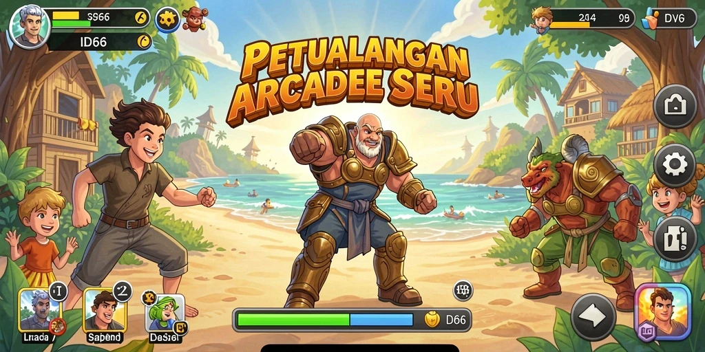 Tangkapan layar ID66 menampilkan gameplay Arcade yang dinamis dan penuh warna.
