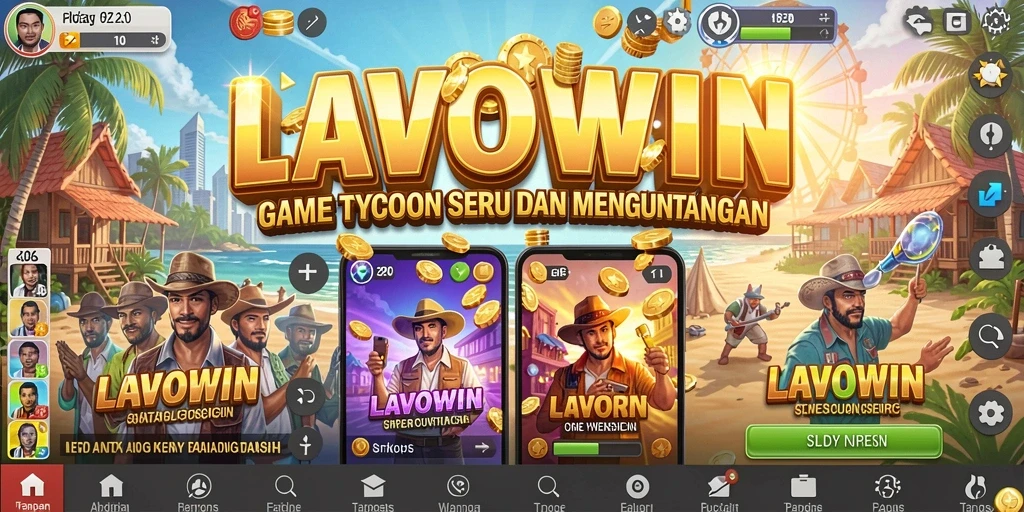 Tampilan gameplay LAVOWIN yang menampilkan manajemen bisnis yang strategis.