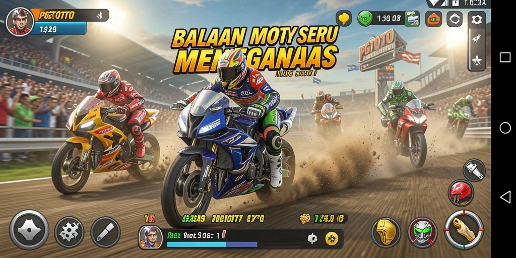 Tampilan menarik dari gameplay balapan motor PGTOTO yang seru.