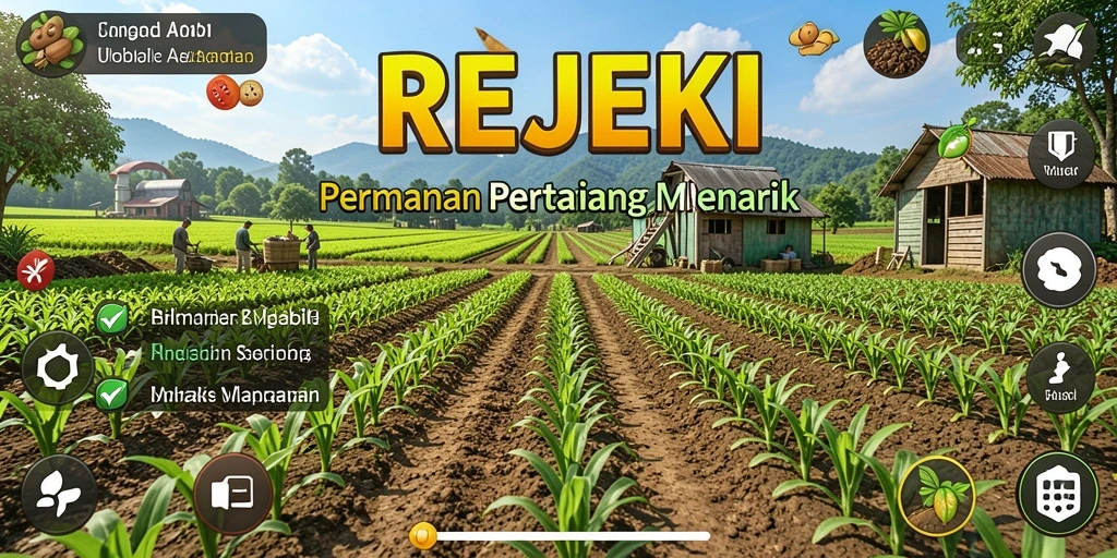 Tampilan gameplay REJEKI yang menampilkan lahan pertanian yang subur.